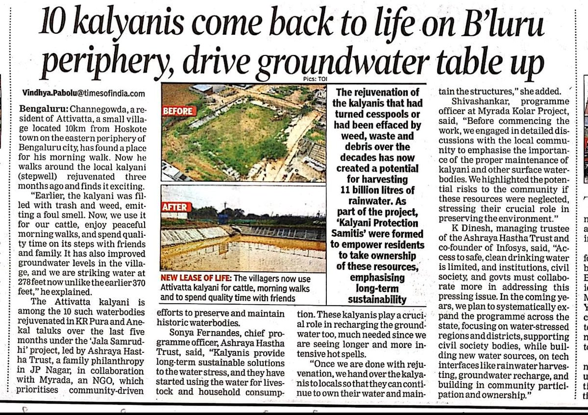 AshrayaHastha's tweet photo. We’re thrilled to share that #AshrayaHasthaTrust has been featured in the @timesofindia our efforts in rejuvenating 10 historic kalyanis (stepwells) on Bengaluru's outskirts.
#AHTContributes https://t.co/v3fQAuN5gD