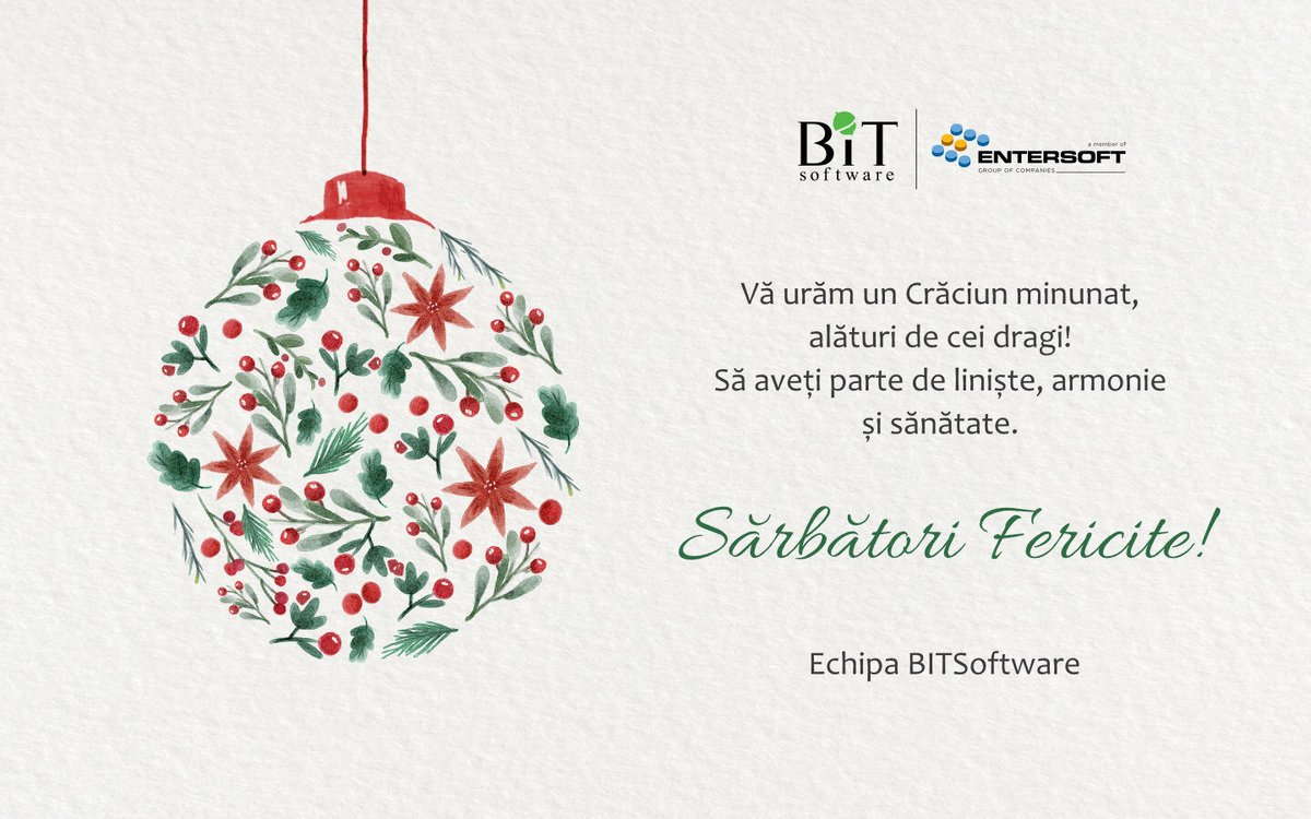 BITSoftware's tweet image. Vă mulțumim că ne-ați fost aproape și în acest an, vă dorim zile pline de bucurie alături de cei dragi și un An Nou plin de proiecte și realizări frumoase. Sărbători fericite! 🎄