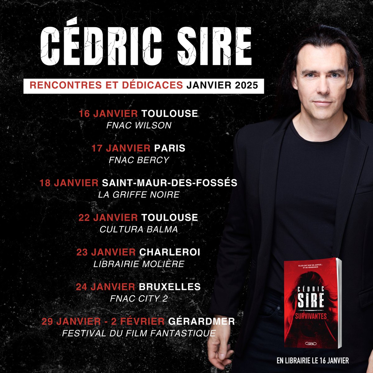 ⭐️ À l'occasion de la sortie de mon roman #Survivantes le 16 janvier 2025, voici donc les dates des rencontres de janvier !