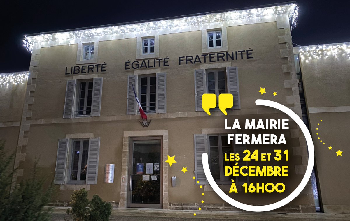 [ FERMETURE EXCEPTIONNELLE ] #chauray
☝️ Rappel - La mairie fermera le 31 Décembre 2024, à 16h00.
Merci de votre compréhension.