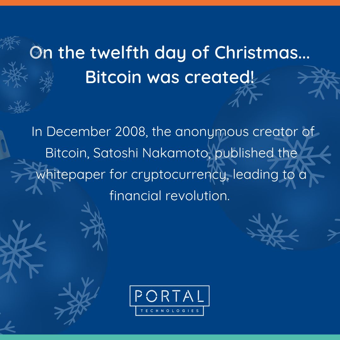 UKPortalTech's tweet photo. On the twelfth day of Christmas... Bitcoin was created!
In December 2008, the anonymous creator of Bitcoin, Satoshi Nakamoto, published the whitepaper for cryptocurrency, leading to a financial revolution.
#Bitcoin #Cryptocurrency #Blockchain #TechRevolution #UKTech https://t.co/PMUN2SuquJ