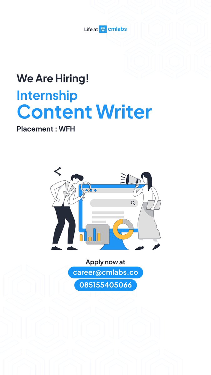 cmlabsco's tweet photo. 🚀WE ARE HIRING 🚀

Calling all Writer enthusiasts! We are opening an excellent opportunity for those passionate about pursuing careers in Content Writer. 

Start your career journey with cmlabs, apply here https://t.co/koUCt0qxVk

#hiring #loker #contentwriter #remote https://t.co/kYxUsQ93B5