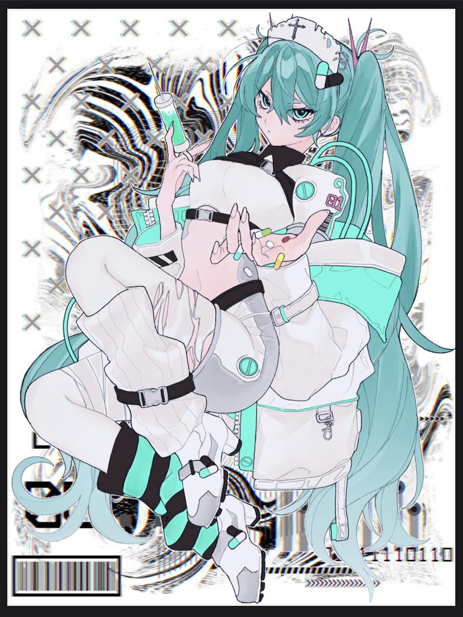 VOCA_OVE_'s tweet photo. 【公式イラスト】
今回、3年目のフライヤーに使用するためにイラストをご執筆頂きました。

《 #ボカオバ ミク2025》です。

病みかっこいい×ナース服 になっております！

イラストは0510 さん @nyn__co 

ゆくゆくはフライヤーだけじゃなく？🤫 https://t.co/xbJLHI3uss