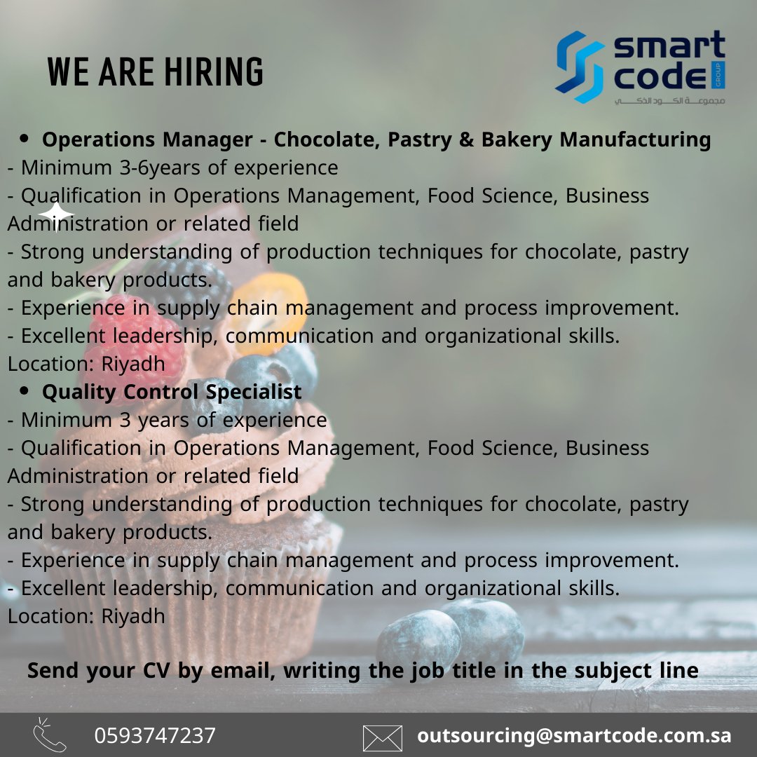 smartcode_s's tweet image. Send your CV by email, writing the job title in the subject line

outsourcing@smartcode.com.sa
#Job