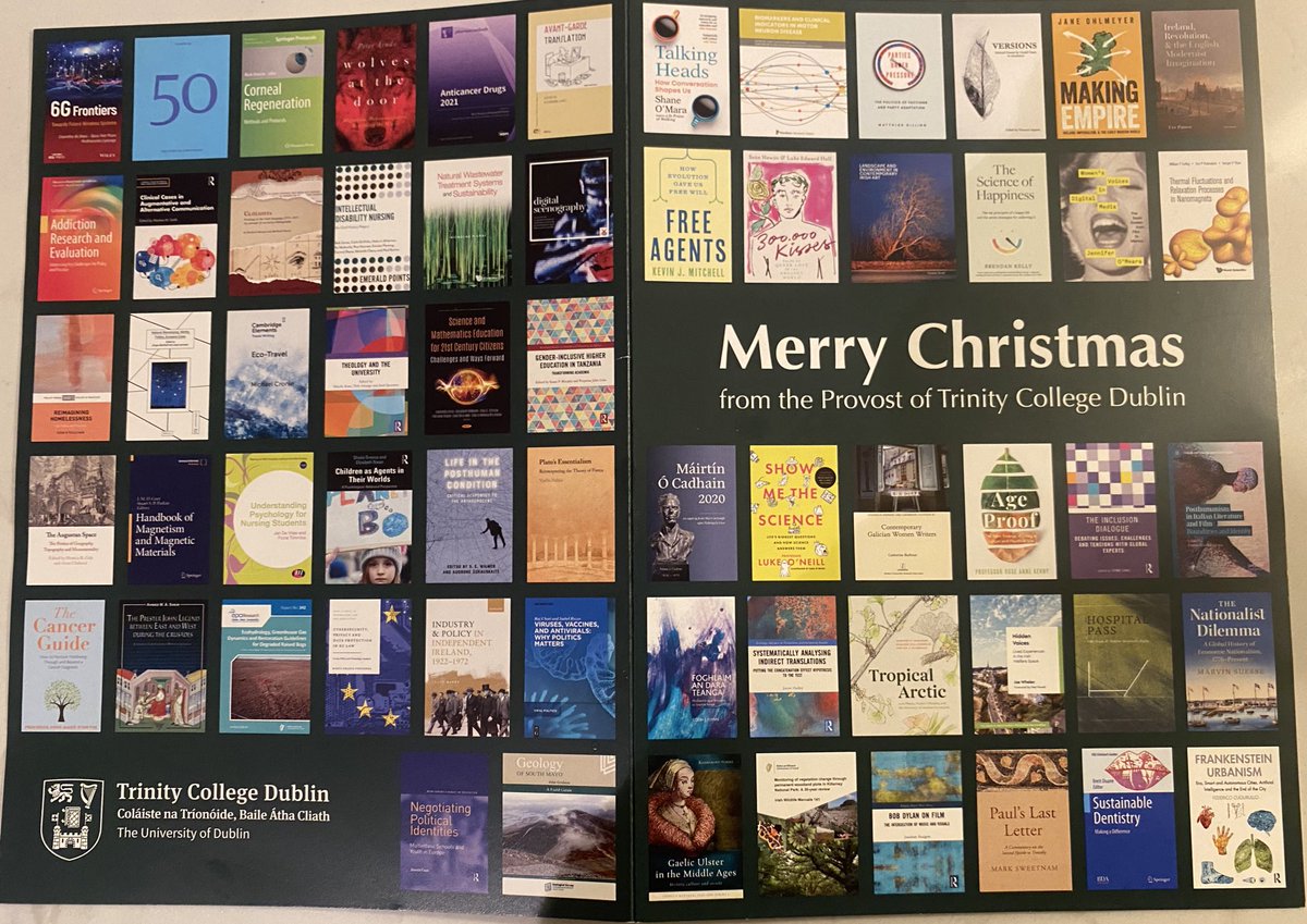 Linda Doyle (@lindadoyle) on Twitter photo My Christmas card this year reflects the sheer scale of scholarship in Trinity. These works are a sample of our thriving intellectual spirit, the extent of our collaborations, and our commitment to improve lives.
Thanks to Sianna Fallon for the design & <a href="/TLRHub/">Trinity Long Room Hub</a> for the concept! My Christmas card this year reflects the sheer scale of scholarship in Trinity. These works are a sample of our thriving intellectual spirit, the extent of our collaborations, and our commitment to improve lives.
Thanks to Sianna Fallon for the design & <a href="/TLRHub/">Trinity Long Room Hub</a> for the concept!