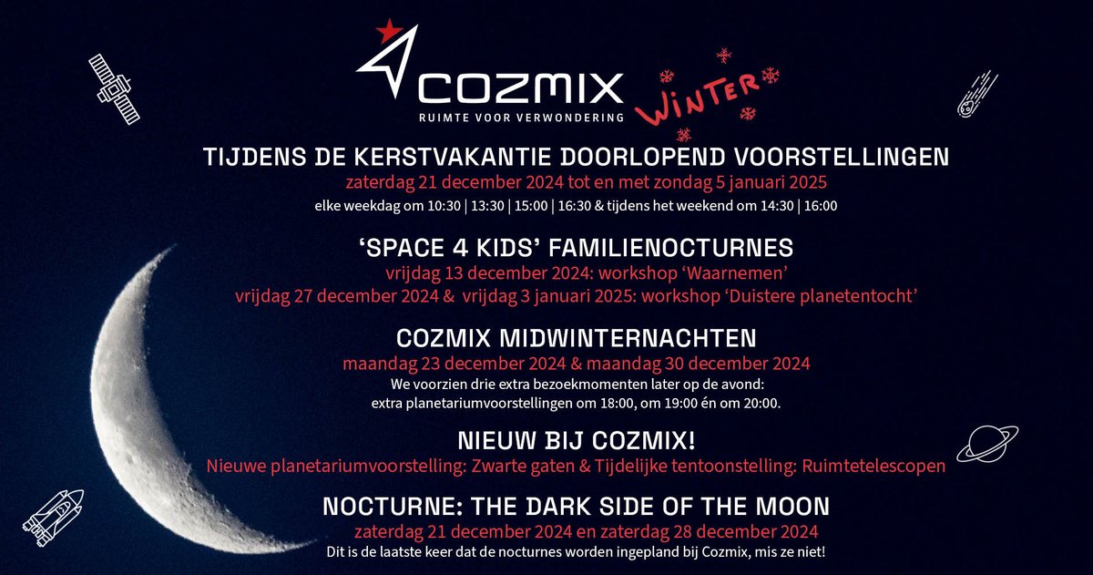 cozmix_be's tweet photo. Ook dit jaar keren de Midwinternachten terug bij Cozmix. Ontdek wat er deze kerstvakantie te beleven is op de sterrenwacht! https://t.co/uTh16l3nVs https://t.co/phsefFj0y0