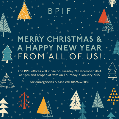 BPIF's tweet photo. A friendly reminder that the BPIF offices will be closed from 4pm on Tuesday 24 December 2024 and will reopen at 9am on Thursday 2 January 2025.

Merry Christmas and a Happy New Year to you all!

#holidays #festive #christmas #newyear #bpif #openingtimes https://t.co/bbRAAAfuXw