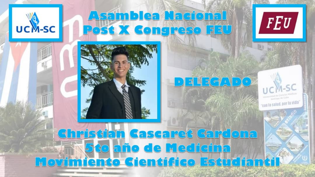 📢 Delegado del Movimiento Científico Estudiantil de la Universidad de Ciencias Médicas en Santiago de Cuba para la Asamblea POS X Congreso de la FEU.🎉
¡Felicitaciones, Cristian! Estamos seguros de que llevarás con orgullo nuestra voz 💪✨

#FEU 
#MovimientoCientíficoEstudiantil