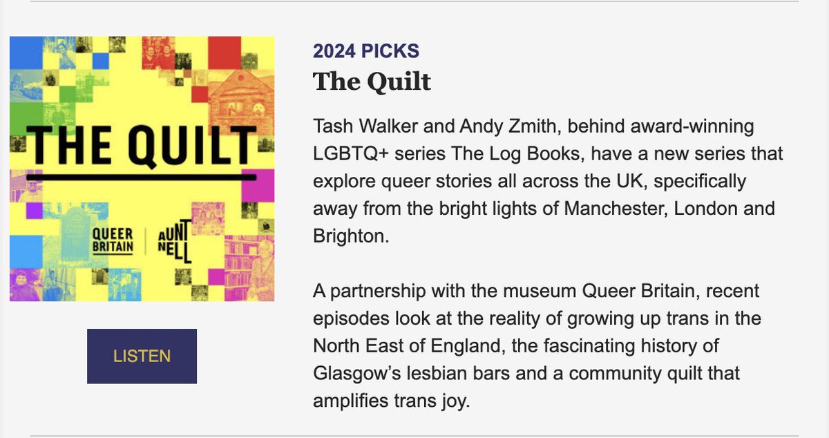 Aunt Nell (@auntnell_) on Twitter photo A big thank you to <a href="/scottygb/">Scott Bryan</a> at <a href="/PodcastRexUK/">Podcast Rex</a> for picking The Quilt as one of the podcasts of 2024 🙌
podcastrex.com/topics/the-pod… A big thank you to <a href="/scottygb/">Scott Bryan</a> at <a href="/PodcastRexUK/">Podcast Rex</a> for picking The Quilt as one of the podcasts of 2024 🙌
podcastrex.com/topics/the-pod…