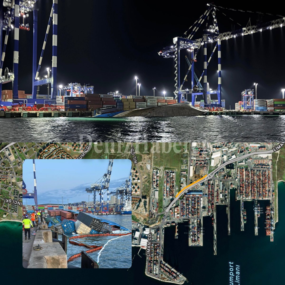 MARPORT LİMANINDA TİCARİ GEMİ YAN YATTI

#Ambarlı liman bölgesinde faaliyet gösteren #Marport Liman İşletmeleri iskelesinde sabah 04:00 sıralarında yükleme/tahliye için bulunan #Komorlar bayraklı #AMNAH isimli #konteyner gemisi yan yatarak yarı batık durumuna geldi.

Gemide