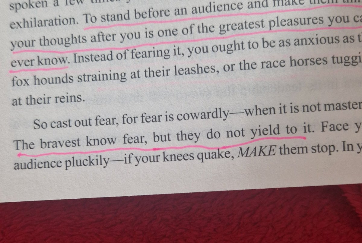 booknerdnook's tweet photo. "The bravest know fear, but they do not yield to it."

Book: The Art of Public Speaking
Author: Dale Carnegie

#publicspeaking #personaldevelopment #BookTwitter #professionaldevelopment #dalecarnegie https://t.co/lYRgQSugqj