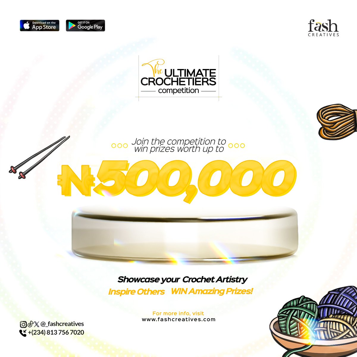 _fashcreatives's tweet photo. Exciting News!

Are you a Crocheter? Do you believe in your designs?

Join the competition and stand a chance to win Prizes worth up to NGN 500,000.00.

Check the link in bio or visit our website to register.

Registration soon. https://t.co/ghhm8baZbb