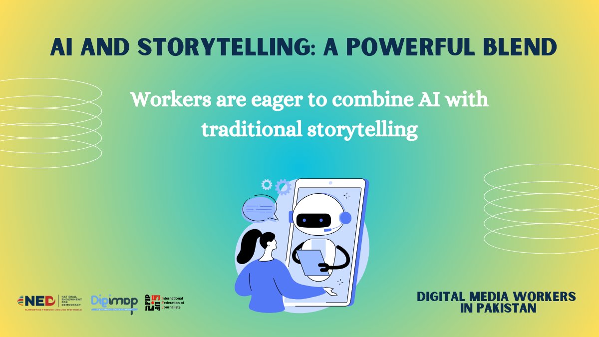 digimappk's tweet image. 🔊 🌐 Artificial Intelligence (AI) and Storytelling

♨️📳 AI is re-shaping storytelling. Digital media professionals in Pakistan are ready to embrace these tools for innovative journalism.

#AIinMedia #FutureOfJournalism #DigitalInnovation #DigiMAPInsights #IFJ #NED #DigiMAP