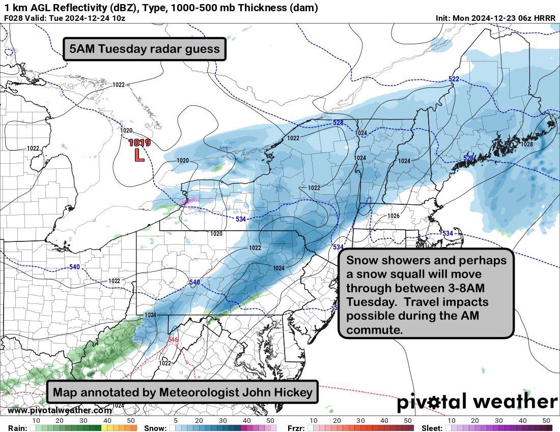 onwithjohnwx's tweet photo. Good Monday morning ☕️ - big time #BrrrAlert 🥶 with temperatures below 0. It’s -2 at our house, -9 in Starrucca, and -11 in Lopez. Watching for some snow showers/squalls between 3-8AM Tuesday. Morning commute impacts possible. Looks fine for the evening and Christmas Day. https://t.co/HfL6HNG4Rk
