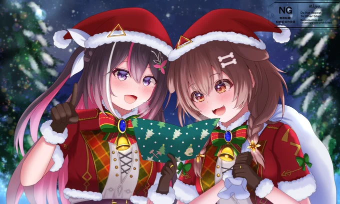 今年のクリスマスはころサンタとあずサンタがあなたのお家にGUESSするかも…?#できたてころね #AZKiART 