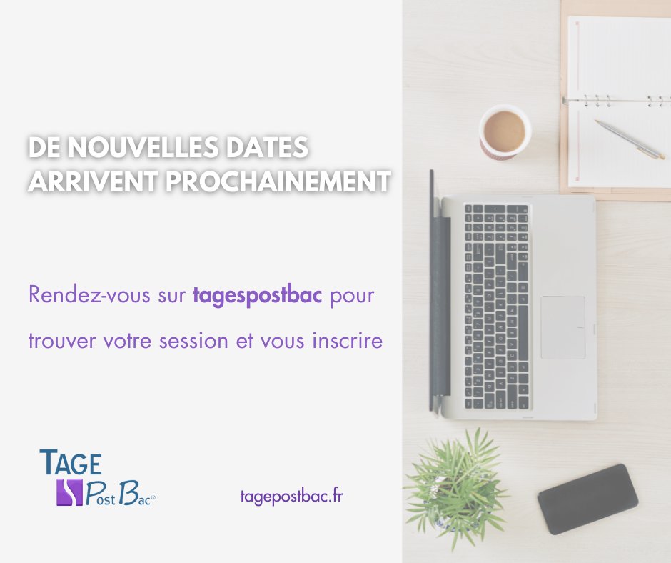 Découvre les prochaines sessions à venir ! 🕐

Inscription en ligne sur tagepostbac.fr

🔗buff.ly/3S3PYPY

#TAGE #postbac #test #admission #management