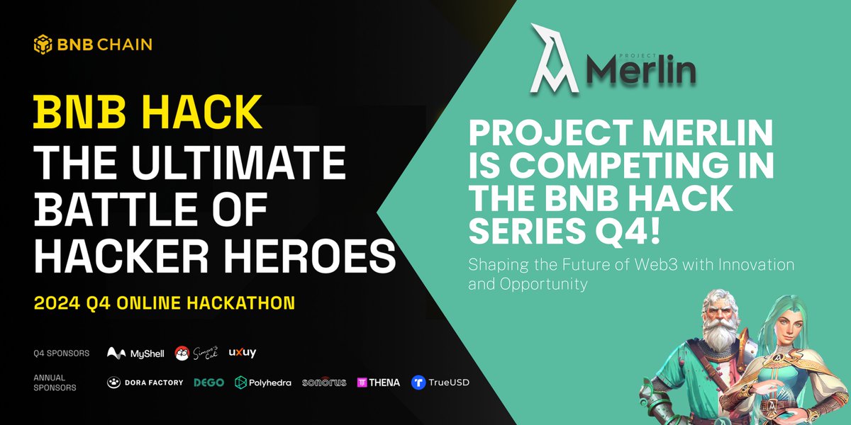 Project Merlin (@projectmerlinio) on Twitter photo 🚀 Project Merlin is thrilled to announce our participation in the BNB Hack Series Q4!
🌟 With over $458,000 in prizes, we’re ready to showcase our innovation in Web3 and redefine the future of blockchain.
Support us: dorahacks.io/buidl/19680
#BNBHACK <a href="/BNBCHAIN/">BNB Chain | #BNBChainDemoDay 🇦🇪</a> #ProjectMerlin 🚀 Project Merlin is thrilled to announce our participation in the BNB Hack Series Q4!
🌟 With over $458,000 in prizes, we’re ready to showcase our innovation in Web3 and redefine the future of blockchain.
Support us: dorahacks.io/buidl/19680
#BNBHACK <a href="/BNBCHAIN/">BNB Chain | #BNBChainDemoDay 🇦🇪</a> #ProjectMerlin
