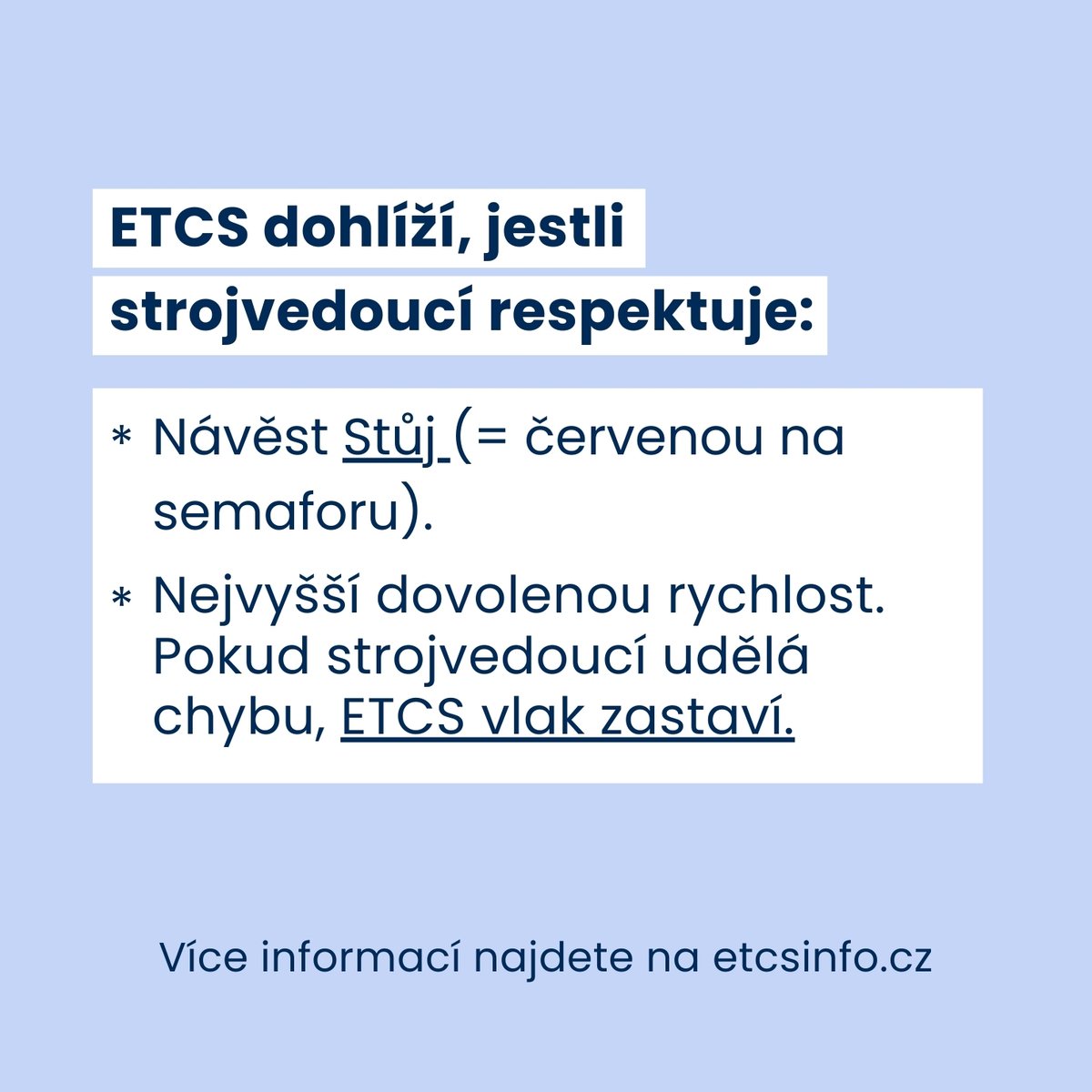 Spravazeleznic's tweet image. 🛡️ Jak ETCS funguje?

Systém hlídá bezpečnou jízdu vlaků. Zjistěte více na 👉 etcsinfo.cz

#InovaceNaŽeleznici #Bezpečnost #ETCS