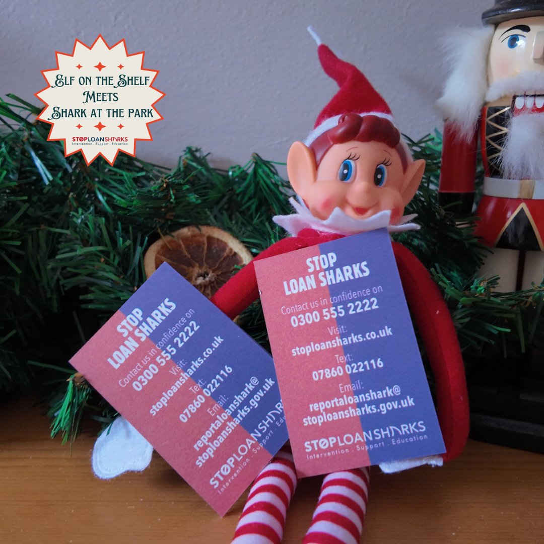 Elf on the Shelf looks forward to returning to Santa and sharing a happy Christmas with his friends. To help them spot and report loan sharks, he’s bringing Stop Loan Sharks materials to share. #keepyourw-elfontheshelf #sharkatthepark