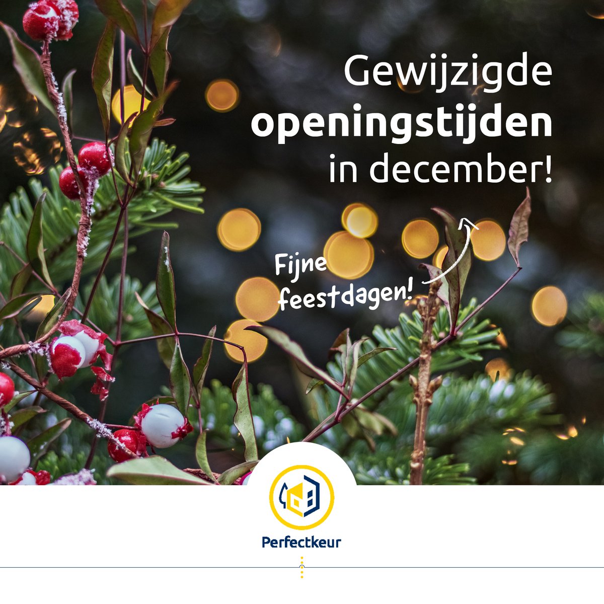 Wij hebben rond de feestdagen gewijzigde openingstijden:

-Dinsdag 24 december bereikbaar tot 15.30 uur
-Woensdag 25 december gesloten 
-Donderdag 26 december gesloten
-Vrijdag 27 december gesloten
-Dinsdag 31 januari bereikbaar tot 15.30 uur

Fijne feestdagen!