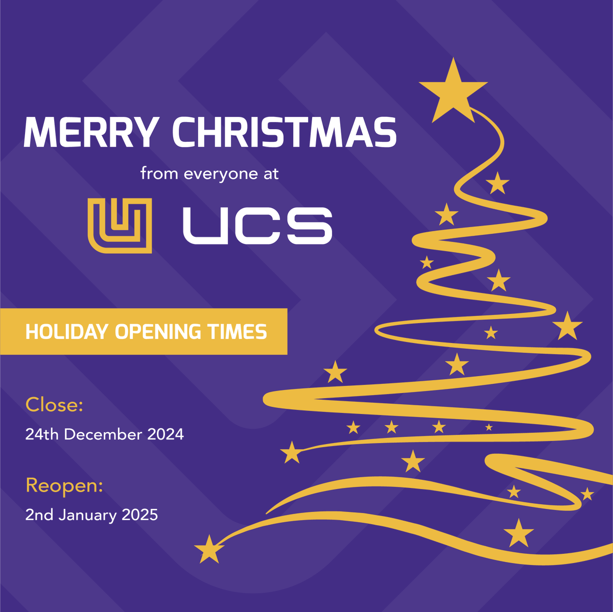ucstec's tweet photo. 🎄 Merry Christmas from Everyone at UCS 🎄

Wishing all our customers a joyful and relaxing festive season ✨

We'll be closed from Christmas Eve and will reopen on 2nd January

Thank you for your support this year - see you in the New Year! 🌟 https://t.co/558fPzZKJ9
