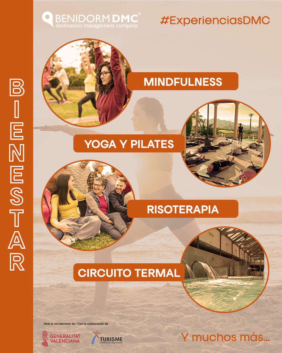 🌿 En Benidorm DMC, cuidamos de tu 𝐛𝐢𝐞𝐧𝐞𝐬𝐭𝐚𝐫 con experiencias diseñadas para que te relajes y desconectes.

💆‍♀️ Sabemos que el estrés es parte del día a día laboral, por eso hemos creado actividades que combinan relajación y salud.