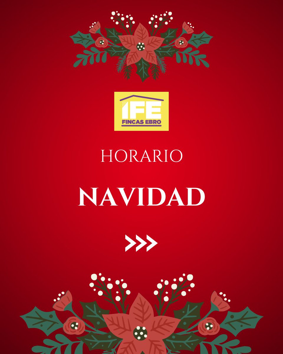 FincasEbro's tweet photo. Aquí tienes nuestros horarios de Navidad para nuestras oficinas de Alagón y Corella.

📅 Alagón:
⏰ 24 de diciembre: 9h a 14h
🎄 25 de diciembre, 31 de diciembre, 1 y 6 de enero: Cerrado

📅 Corella:
🎄 Del 24 de diciembre al 1 de enero: Cerrado
🎉 6 de enero: Cerrado https://t.co/H5cBpzqf9P
