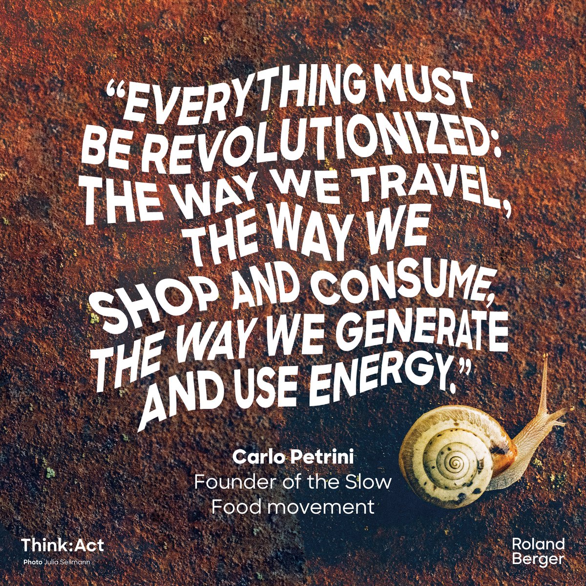 RolandBerger's tweet image. Founder of the #SlowFoodMovement Carlo Petrini applied the brakes when it seemed the rest of the world was gathering pace. 🌀 

He and a growing number of ambassadors of the slow philosophy are encouraging everyone to reevaluate our high-velocity lives. 🌪️ 

#ThinkActMagazine