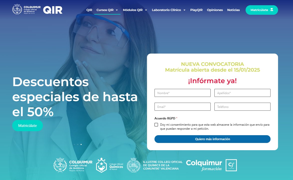 COLQUIMUR's tweet image. ℹ️ ¡Infórmate ya cursos QIR 2025/2026!📢ℹ️
📌qircolquimur.es, ya está activa para la nueva convocatoria 2025/2026.
🗓 El plazo de matrícula se abre el 15 al 31 de enero de 2025 ¡Apostemos juntos por la Química Sanitaria!
#colquimur #qircolquimur #colquimurformación