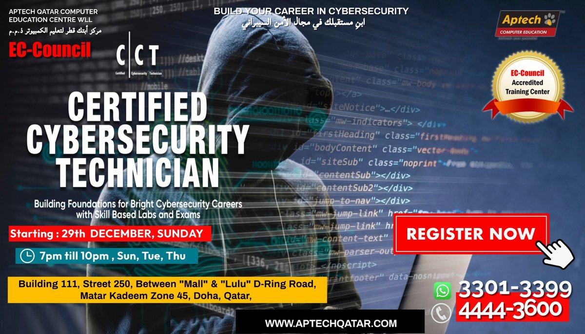 AptechQatar's tweet image. 🛡𝐁𝐞𝐜𝐨𝐦𝐞 𝐚 𝐂𝐲𝐛𝐞𝐫𝐬𝐞𝐜𝐮𝐫𝐢𝐭𝐲 𝐏𝐫𝐨𝐟𝐞𝐬𝐬𝐢𝐨𝐧𝐚𝐥 𝐭𝐡𝐢𝐬 𝐲𝐞𝐚𝐫 𝟐𝟎𝟐𝟓

Cybersecurity a must to learn skill for every individual to protect and safeguard the digital information.

#cybersecurity #learncybersecurity #CareerSkills #TechTraining