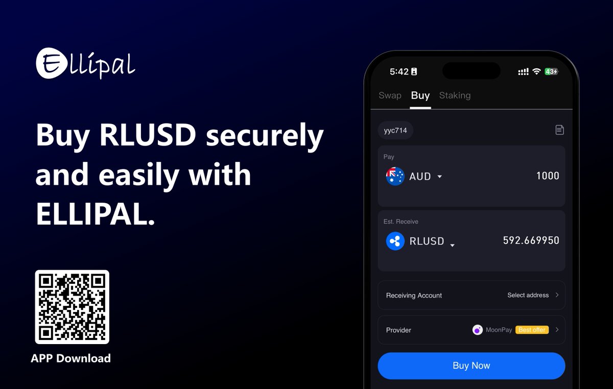 🚀 Big News! You can now buy RLUSD and other crypto in the ELLIPAL app via  @moonpay – up to $10,000 per transaction! Fast. Easy. Secure. Start your  crypto journey today! 💳🔥 #Crypto #ELLIPAL