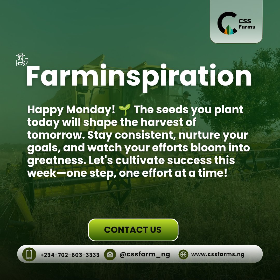 cssfarmng's tweet photo. This December, let’s sow kindness, reap gratitude, and cultivate joy as we close the year strong! 🌾✨ Every effort in the field or life matters—keep pushing and trust the process. 🌱 The season of harvest is here, so let's make it count! 💪🌟 #Farmspiration #MondayMotivation https://t.co/g0GnOu2KPT