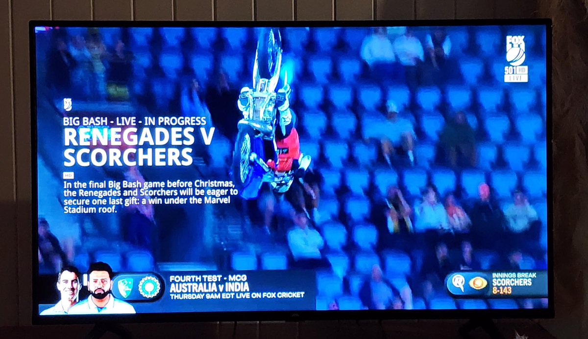 ourswich's tweet photo. I can't beleive they are allowing dirt bikes on the playing surface of Marvel Stadium! Aren't they worried about damaging the gra...... Oh, nevermind.
#BBL14 #marvelstadium #bigbash @RenegadesBBL @ScorchersBBL @FoxCricket https://t.co/cxLmz5PTf0