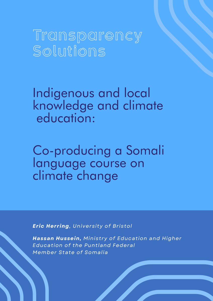 Transparency Solutions (@transparencysol) on Twitter photo Exciting news! Our paper, "Indigenous & Local Knowledge and Climate Education: Co-producing a Somali Language Course on Climate Change," with <a href="/eric_herring/">Eric Herring ericherring.bsky.social</a> <a href="/BristolUni/">University of Bristol</a> & <a href="/XasanXiirey/">Hassan Hussein</a> is published in the Southern African Journal of Environmental Education! <a href="/TransformingESF/">Transforming Education for Sustainable Futures</a> Exciting news! Our paper, "Indigenous & Local Knowledge and Climate Education: Co-producing a Somali Language Course on Climate Change," with <a href="/eric_herring/">Eric Herring ericherring.bsky.social</a> <a href="/BristolUni/">University of Bristol</a> & <a href="/XasanXiirey/">Hassan Hussein</a> is published in the Southern African Journal of Environmental Education! <a href="/TransformingESF/">Transforming Education for Sustainable Futures</a>