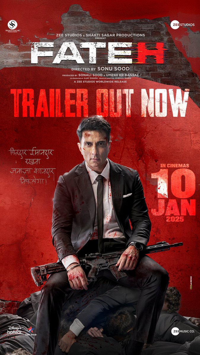 taran_adarsh's tweet photo. SONU SOOD MAKES HIS DIRECTORIAL DEBUT: 'FATEH' TRAILER OUT NOW… 10 JAN 2025 RELEASE... #SonuSood unveils the trailer of his directorial debut #Fateh, an action-thriller... Arrives in *cinemas* on 10 Jan 2025.

#FatehTrailer 🔗: https://t.co/RnJOXUYcOI 

#Fateh features #SonuSood, #NaseeruddinShah, #JacquelineFernandez and #VijayRaaz… Produced by #SonaliSood and #UmeshKRBansal.

#ZeeStudios worldwide release.
#ShaktiSagarProductions | #ZeeStudios
