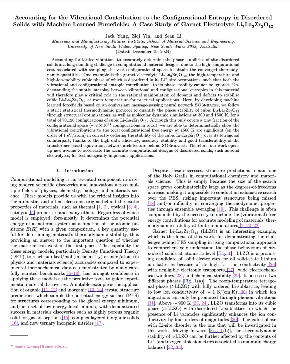 jackyang_csp's tweet image. Preprint alert!
chemrxiv.org/engage/chemrxi…
We trained a transformer-based equivariant neural network to look at some fundamental thermodynamics of disordered solid electrolytes! As you wished, the vibrational free energies are important!