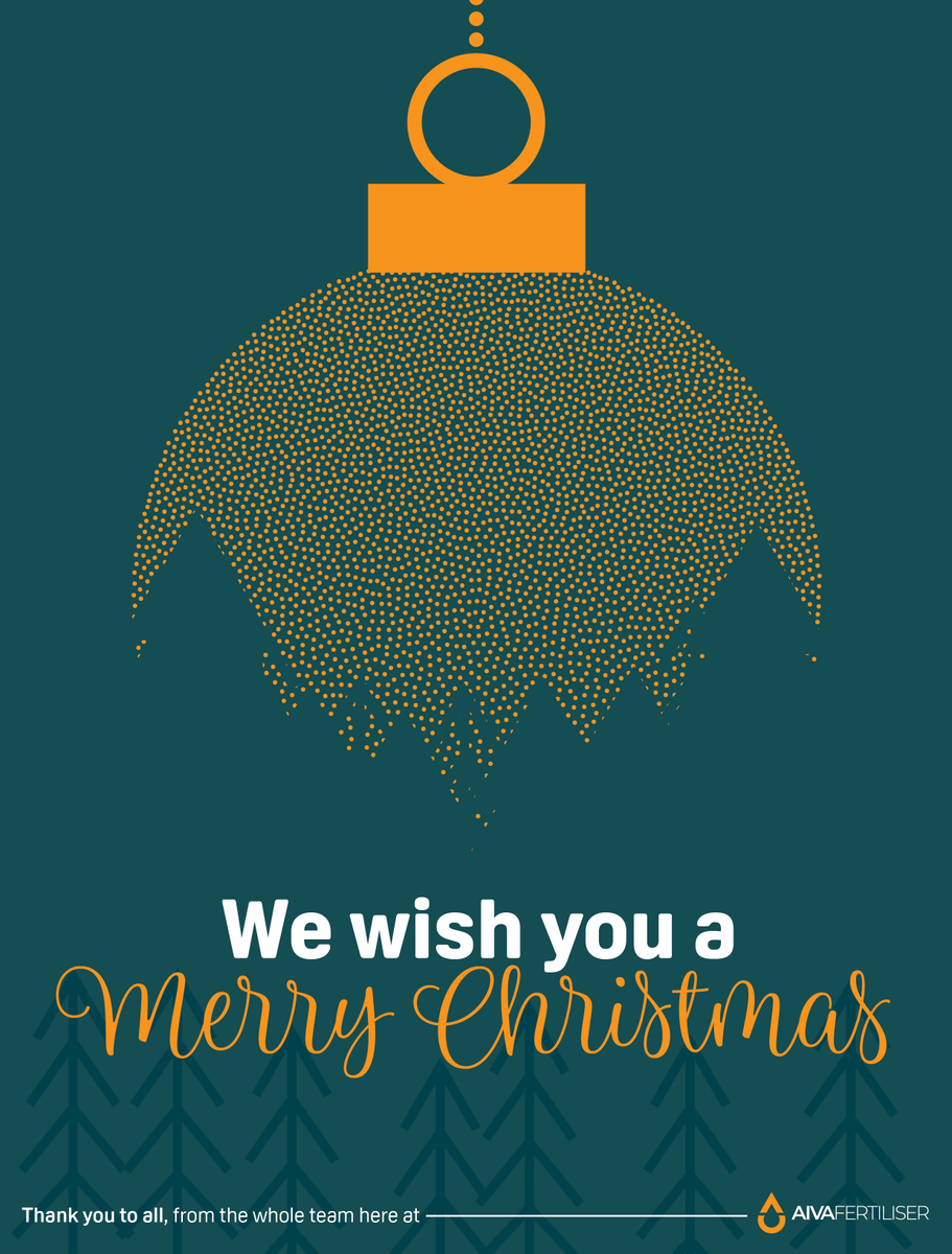 AivaFertiliser's tweet image. We wish you a very #MerryChristmas2024 ! The whole team here at AIVA would love to thank you for choosing us as your #CropNutrition specialists. Here's to a glorious #FestiveSeason 🥂 and we look forward to partnering again with you in the #NewYear2025