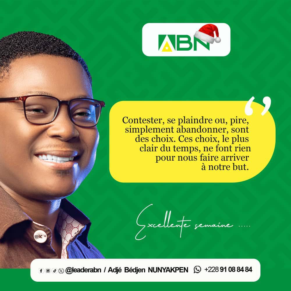 Rodriguard2746's tweet photo. « Contester, se plaindre ou, pire, simplement abandonner, sont des choix. Ces choix, le plus clair du temps, ne font rien pour nous faire arriver à notre but »

 _Excellente semaine à tous !_

#ABN 
#Excellentesemaine #@leaderabn https://t.co/k2wn0WUFKa