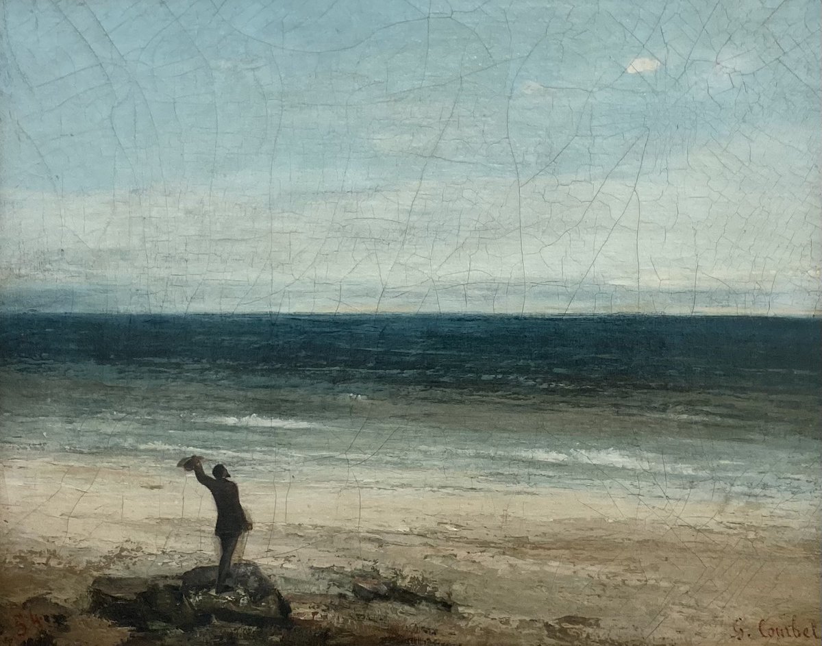 BbFrites's tweet photo. MUSÉE FABRE (MONTPELLIER). Des horizontales, une verticale, trois tons sur la palette, une toile de 37 cm sur 40 et Courbet crée deux infinis. 

Et il ne snobe pas ceux qui ont besoin d’un sujet : c’est l’histoire d’un homme qui salue la mer. https://t.co/UAsF7ow23t