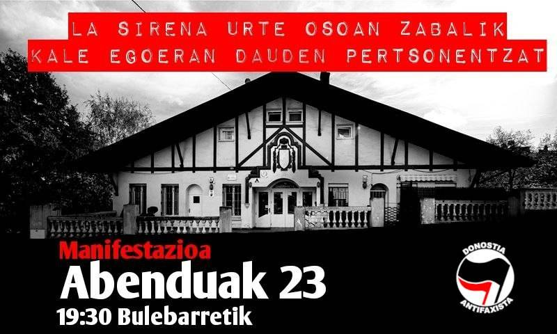 Sare Antifaxista (@antifaxismoa) on Twitter photo Gaur ✊🏴📢🔻
Gipuzkoa: Donostia Antifaxista plataformak manifestazioa antolatu du La Sirena irekitzeko eskatuz
sareantifaxista.blogspot.com/2024/12/gipuzk…
<a href="/DonostiaAntifa/">Donostia Antifaxista</a> <a href="/PasaiaAntifa/">pasaia.antifaxista</a>
<a href="/K_Xilda/">KAXILDA</a> <a href="/CNTGipuzkoa/">CNT Gipuzkoa</a> <a href="/Antifaxismoa/">Sare Antifaxista</a>
<a href="/irutxulo/">Irutxuloko Hitza</a> <a href="/donosti_tik/">Donostitik</a> <a href="/PIZTUDonostia/">PIZTU Donostia Plataforma</a>
<a href="/JosebaAlvarez/">Joseba Alvarez</a> Gaur ✊🏴📢🔻
Gipuzkoa: Donostia Antifaxista plataformak manifestazioa antolatu du La Sirena irekitzeko eskatuz
sareantifaxista.blogspot.com/2024/12/gipuzk…
<a href="/DonostiaAntifa/">Donostia Antifaxista</a> <a href="/PasaiaAntifa/">pasaia.antifaxista</a>
<a href="/K_Xilda/">KAXILDA</a> <a href="/CNTGipuzkoa/">CNT Gipuzkoa</a> <a href="/Antifaxismoa/">Sare Antifaxista</a>
<a href="/irutxulo/">Irutxuloko Hitza</a> <a href="/donosti_tik/">Donostitik</a> <a href="/PIZTUDonostia/">PIZTU Donostia Plataforma</a>
<a href="/JosebaAlvarez/">Joseba Alvarez</a>