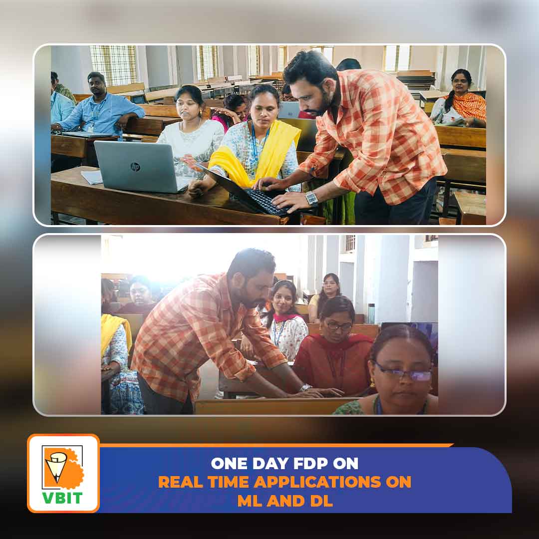 VBITHYD's tweet photo. One-Day #FDP on Real-Time Applications of #ML &amp; #DL.
The Department of AI &amp; ML at #VBIT successfully organized a #FacultyDevelopmentProgram on #RealTimeApplications of #MachineLearning &amp; #DeepLearning on 21st Dec 2024.

#VBIT #FDP2024 #AIandML #TechEducation #InnovationInLearning https://t.co/lyjGWcXIgW