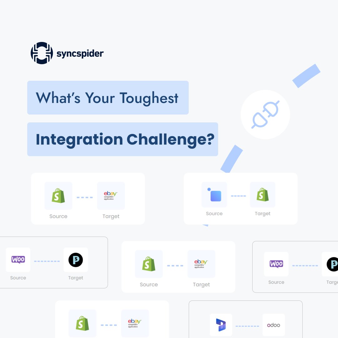 SyncSpider's tweet image. Every business has unique integration needs. What’s the toughest challenge your team has faced? 🤔
Let us know, and let’s find a solution! 🛠️
#CustomIntegrations #BusinessAutomation #SyncSpider