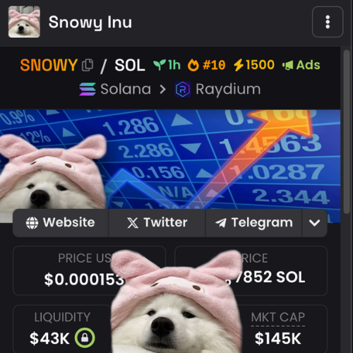 snowy__cto's tweet photo. top 10 DEX is here..

~ $SNOWY

bought some ads for this cutey xxx <3 https://t.co/KNEWSMApCi