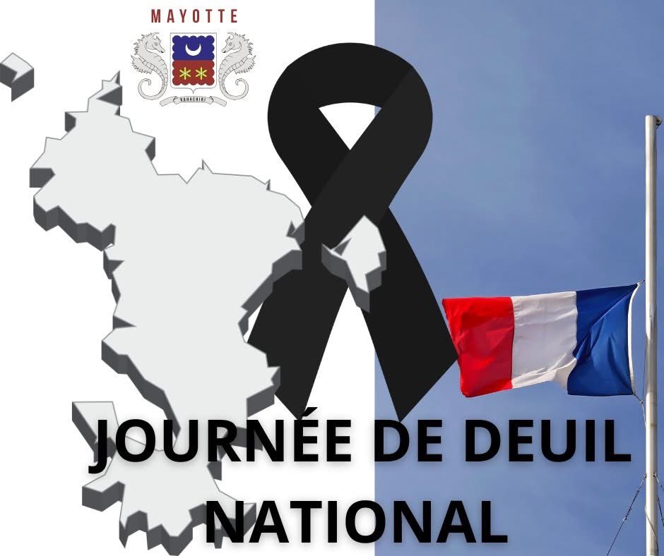 TerenceBandudi's tweet photo. En ce jour de #DeuilNational, nous rendons hommage aux victimes du cyclone #Chido, qui a frappé #Mayotte avec une grande violence le 14 décembre dernier.

Nos pensées accompagnent les familles touchées. https://t.co/HxsptluRwF