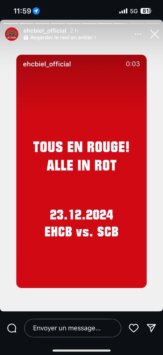 🚨Am 23.12: Alle in Rot / Tous en Rouge🧣

Que ce soit un maillot rouge, un pull rouge, un bonnet rouge, une écharpe rouge ou simplement ton vêtement rouge préféré, nous comptons sur toi et nous nous réjouissons d’une Tissot Arena entièrement rouge !

#ehcb #hcbienne