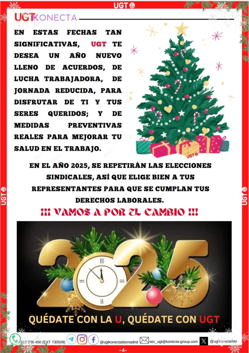 ugtkonectabto's tweet photo. BOLETÍN UGT KONECTA TODAY
DICIEMBRE'24
#UGT #konecta #diciembre #Boletin #KONECTATODAY
🔹VAMOS AL TURRÓN CON LA PREVENCIÓN
🔹TELETRABAJO EN NAVIDAD
🔹KAOS EN DIDACTIK
🔹24 Y 31 DE DICIEMBRE
🔹TENGAMOS LA FIESTA EN PAZ
🔹FELICES FIESTAS, ¡VAMOS A POR EL CAMBIO! https://t.co/8UFpOOMb1M