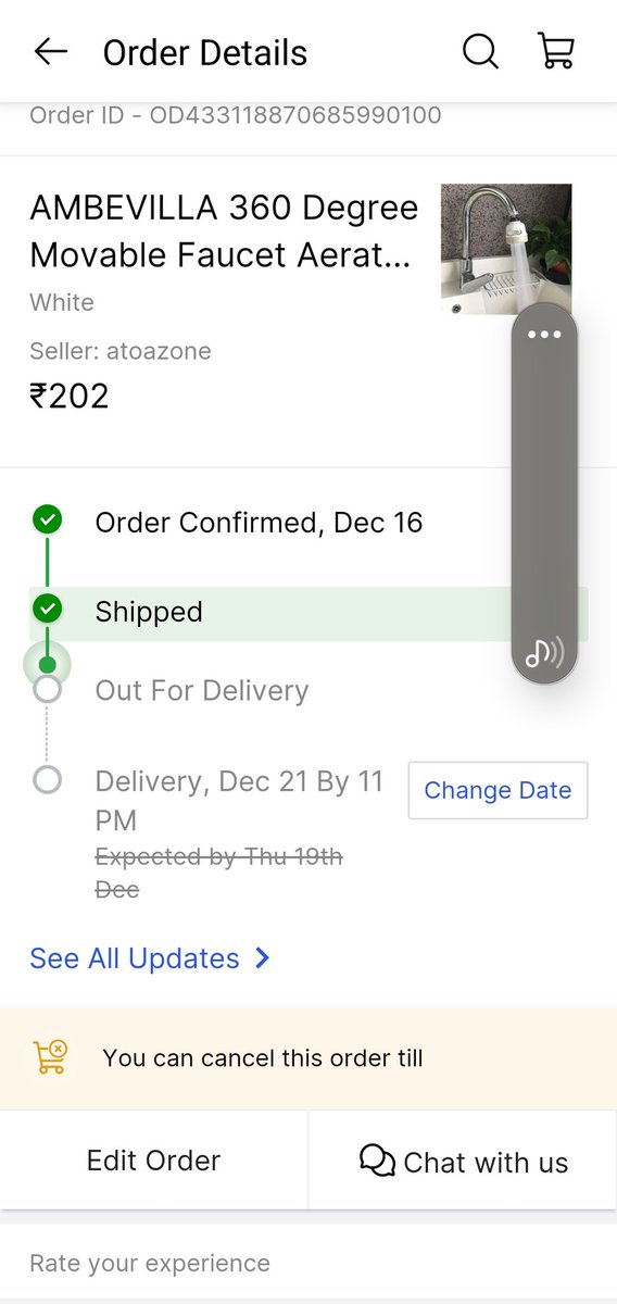 Very often I am facing such issues with flipkart delivery. Requesting top management to look into it.

*Order Delayed: AMBEVILLA 360 Degree Mov*  

Rest assured, you'll receive an update on this order *by December 25, 2024*.