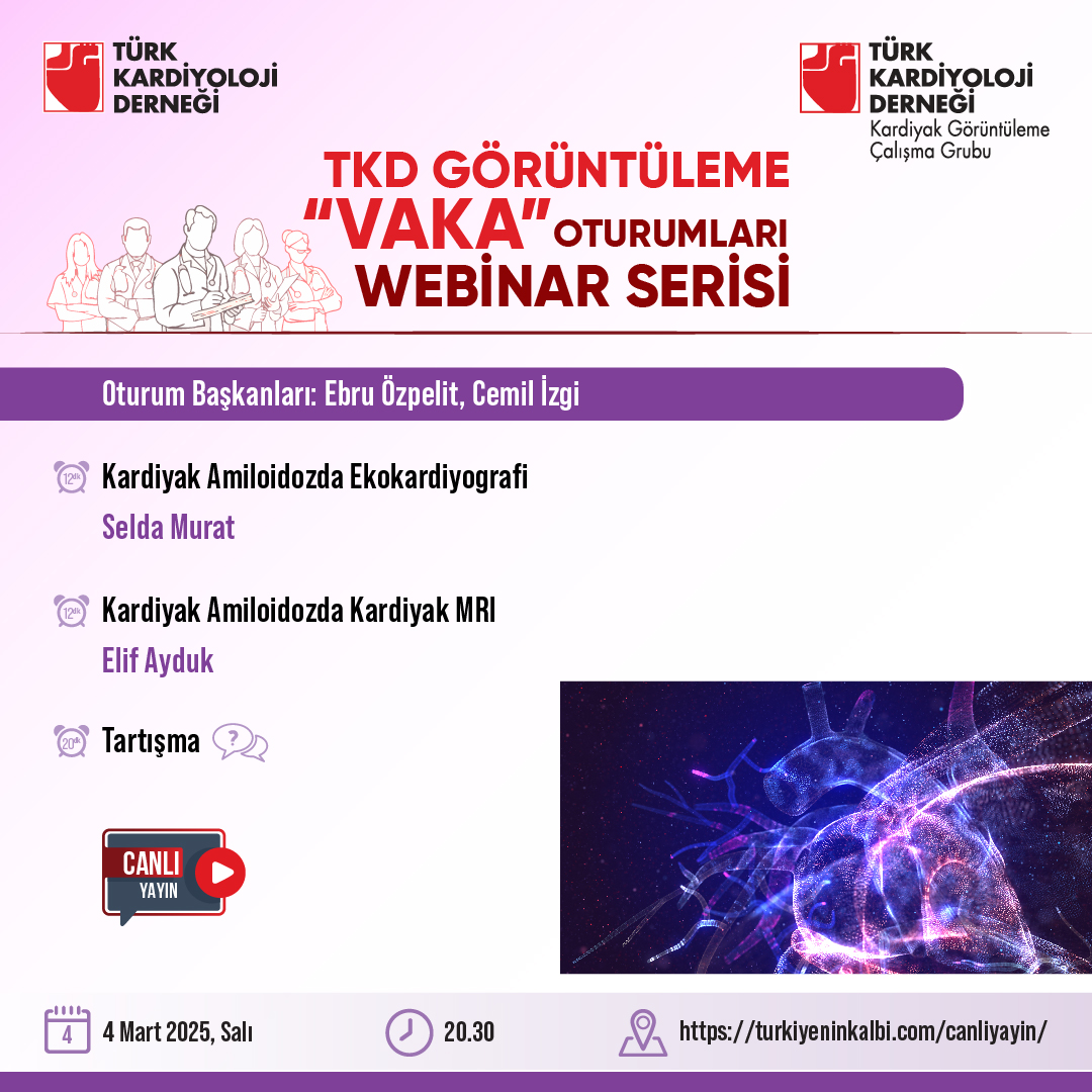 TKDResmi's tweet photo. TKD Görüntüleme Webinar serimizi kaçırmayınız...

#TürkKardiyolojiDerneği #TKD https://t.co/8GpsQN1iHD