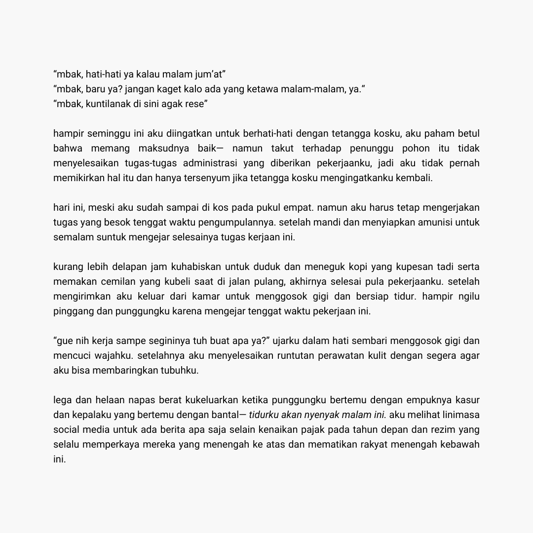 biduanlntrovert's tweet image. "mbak, hati-hati ya. di pohon itu ada penunggunya kuntilanak."

tags: wuhluhwuh, stensilan lesbi, delapan belas coret.
#penadara