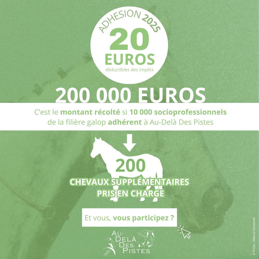 📌ADHÉSION 2️⃣0️⃣2️⃣5️⃣ 20€ 

🤝Votre soutien est essentiel pour continuer à accompagner les chevaux réformés des courses de galop vers une reconversion réussie. 

💰Pour nous soutenir et faire un don, adhérez à l’association via ce lien : bit.ly/403V7LE